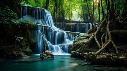 Enchanting Waterfall in Lush Tropical Forest