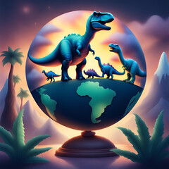 dinosaur in globe