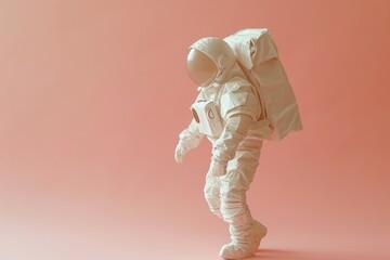 astronaut on a plain colored background, natural light, documentary and paper style