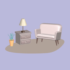 Living room with furniture. Home interior design concept. Realistic 3d object cartoon style.