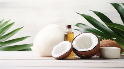Fototapeta na wymiar Organic Coconut Cream on Wooden Surface
