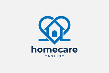 homecare logo. home with heart combination. usable for brand and business logos. flat design logo template. vector illustration