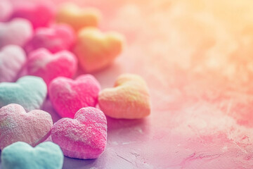 Obraz na płótnie Canvas Close up shot of colourful heart shape sweets - Generative AI