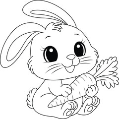 Cute bunny and carrot coloring page