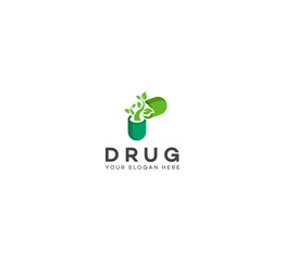 Herbal Drug, Pill, Capsule logo design template. Vector medical tablet logotype pharmacy logo design.