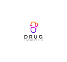 Tech Drug, Pill, Capsule logo design template. Vector medical tablet logotype pharmacy logo design. Technology logo.