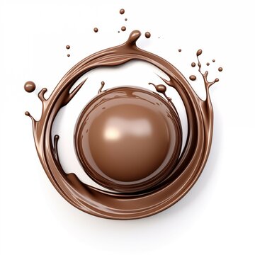 chocolate ball liquid splash in sphere shape isolated on white background, 3d illustration.Generative AI