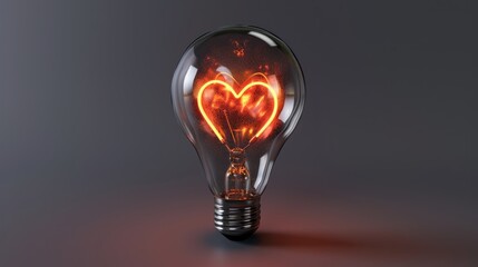 Light bulb with hearth inside, romantic concept