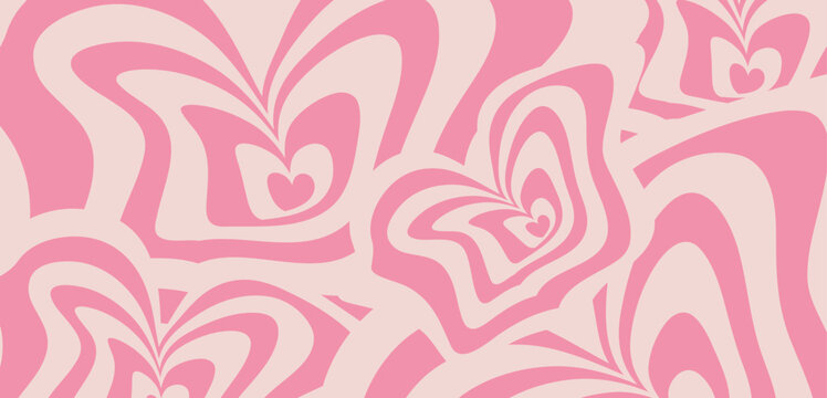 Heart Pink background in groovy design 70s,60s. Cartoon style. Vector illustration for love or Valentine's day background.