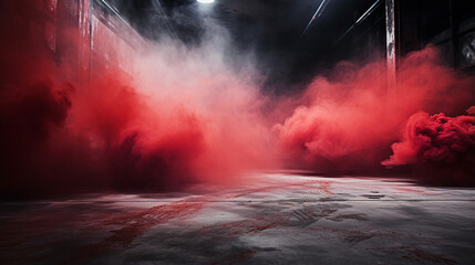 concrete floor and red smoke background