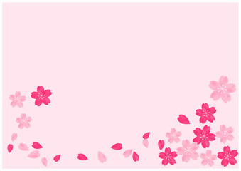 桜吹雪が美しい桜の花の散る春の和風フレーム背景1ピンク