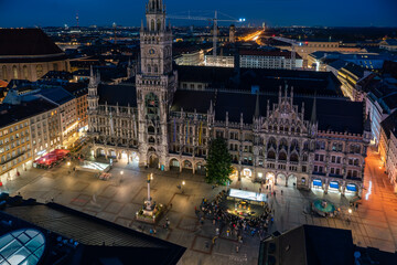 Aerial Nighttime Accelerated Footage of Marienplatz, Munich