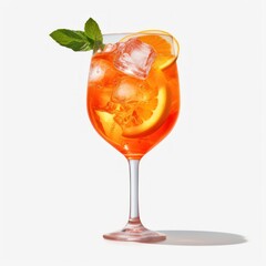 Orange alcohol cocktail on a white background. Glass Filled With Refreshing Orange Juice and Ice Cubes