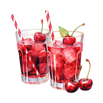 Two Glasses of Cherry Juice with Ice. AI generated image
