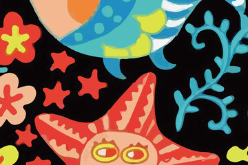 Watercolors and various flowers, marine creatures, butterflies, chrysanthemums, and birds are beautiful