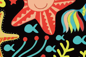 Watercolors and various flowers, marine creatures, butterflies, chrysanthemums, and birds are beautiful