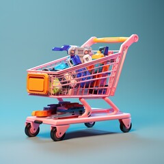 3d Vector Shopping Trolley with Parcel boxes, Shopping Online Concept. generative ai