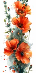 orange poppy illustration in watercolor painting style poppy flowers painting style for wall art, craft work, card, wallpaper and background 
