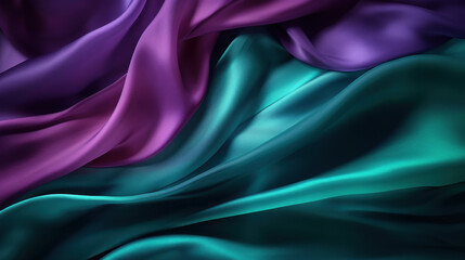 Obraz premium Abstract purple and teal satin fabric waves, representing fluidity and elegance.