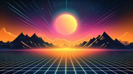 retro background futuristic landscape 1980s style