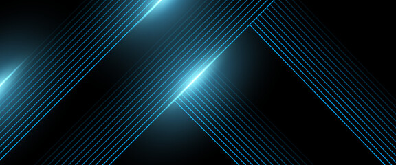 Blue and black vector abstract 3D futuristic modern neon banner with shape line. Modern shiny lines. Futuristic technology concept template. Vector illustration - obrazy, fototapety, plakaty