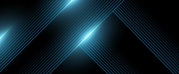 Fotobehang Blue and black vector abstract 3D futuristic modern neon banner with shape line. Modern shiny lines. Futuristic technology concept template. Vector illustration © Roisa