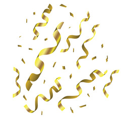 Vector confetti. Golden tinsel, confetti fall on a transparent background. Shiny confetti png. Holiday, birthday.	