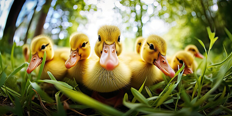 a group of ducklings, generative AI - obrazy, fototapety, plakaty
