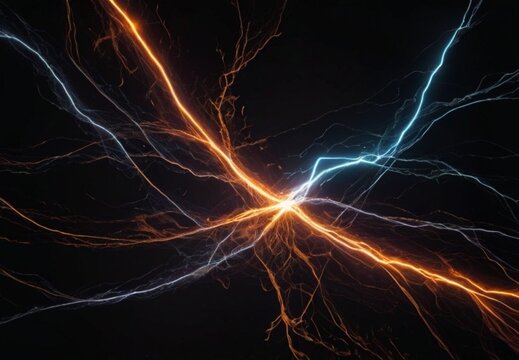 Abstract image of electrical current and voltage on a plain white background illuminated from Generative AI