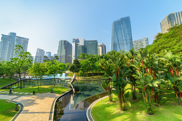Naklejka premium Amazing view of a green city park in Kuala Lumpur