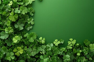 St. Patrick's Day Shamrocks on Bright Green Background with Copy Space - obrazy, fototapety, plakaty