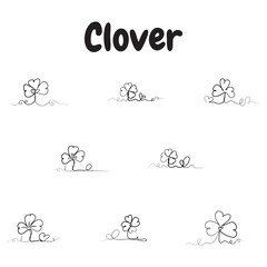 Hand drawn clover and heart. Continuous linear drawing of clover leaves. One line drawing background. Vector illustration. Linear drawing image of saint patrick clover leaf. 手描きのクローバーとハート。