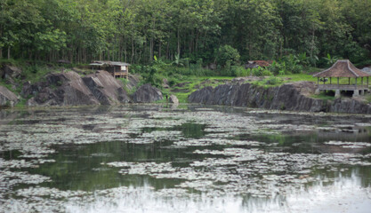 Fototapeta na wymiar Banjarnegara, January 17, 2024 beautiful landscape view of the lake