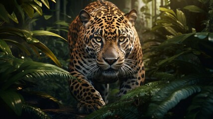 Majestic Jaguar Intently Scanning the Wilderness for Prey - AI-Generative