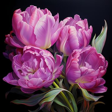 A bunch of purple pink tulips painting for decoration