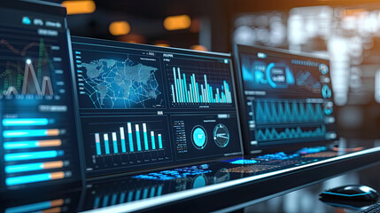 Obraz premium Virtual Interface Wallpaper and Background for Professional Presentation, great for Annual Reports, PowerPoint Slides, Technology, Futuristic Environments, ideas and Artificial Intelligence