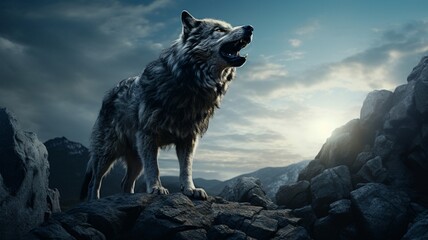 Solitary Gray Wolf Gazing into the Wilderness with a Mysterious Aura - AI-Generative