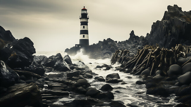 Lighthouse (black and white photo).
Generative AI