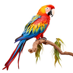 Colorful Parrot on a branch isolated on transparent background