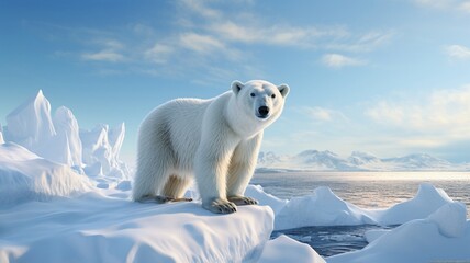 Majestic Polar Bear Roaming Across Arctic Tundra in Search of Prey - AI-Generative