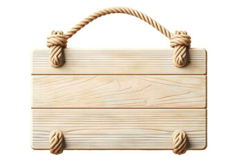 Fototapeta premium Wooden Signboard with Rope Hanger Isolated