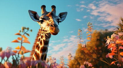 Majestic Giraffe Gracefully Standing in a Sunlit Meadow with Towering Grace and Natural Beauty - AI-Generative