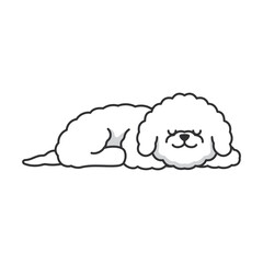 Cute bichon dog sleeping icon in outline style isolated on white background. Animal symbol stock vector illustration.