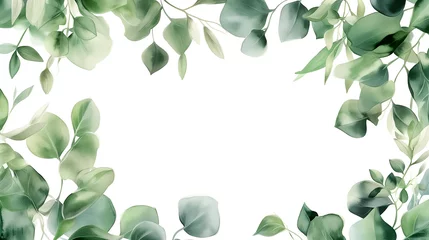 Foto op Plexiglas ユーカリの葉っぱの水彩イラストのナチュラルなフレーム、真ん中に余白 © dont