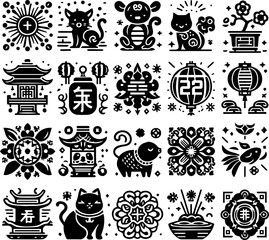 Obraz premium Chinese New Year icons set. Chinese zodiac signs. Vector illustration.