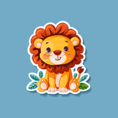 Fototapeta premium Cute baby lion sticker vector illustration