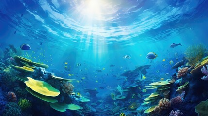 Fototapeta na wymiar depths deep ocean background illustration exploration biodiversity, darkness pressure, mysterious seafloor depths deep ocean background