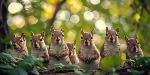 a group of squirrels standing up and looking at the camera, generative AI - obrazy, fototapety, plakaty