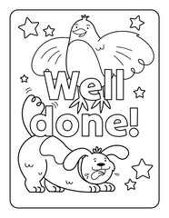 Coloring Page for Kids Coloring book Cute Cartoon  Animals Preschool Activities Arts and Crafts Kindergarten Vocabulary Black and White PNG 