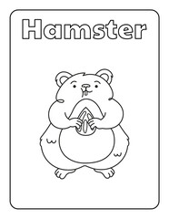 Coloring Page for Kids Coloring book Cute Cartoon Hamster Animals Preschool Activities Arts and Crafts Kindergarten Vocabulary Black and White PNG 